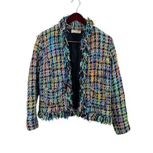 Vintage Rainbow Yarn Jacket‎ Patchwork Blazer Retro CARRIE ALLEN